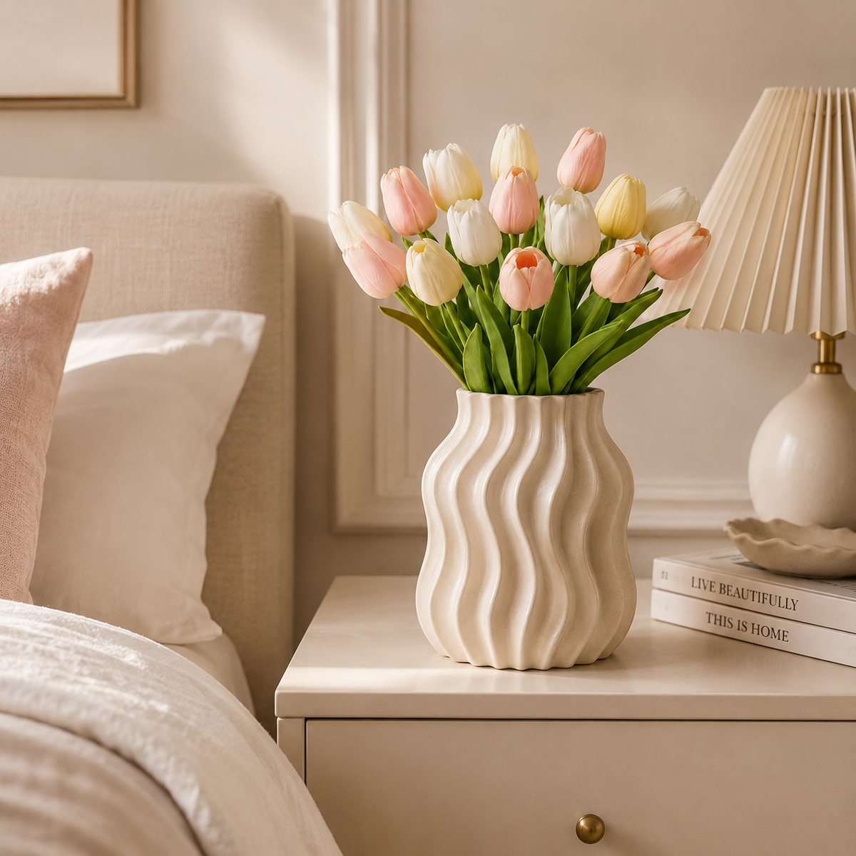 Artificial Mixed‑Color Tulip Bouquet