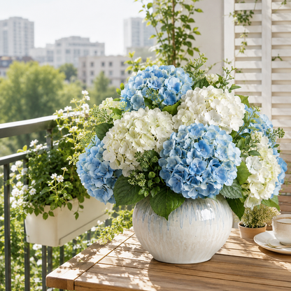 Premium Artificial Blue & White Hydrangea Bouquet